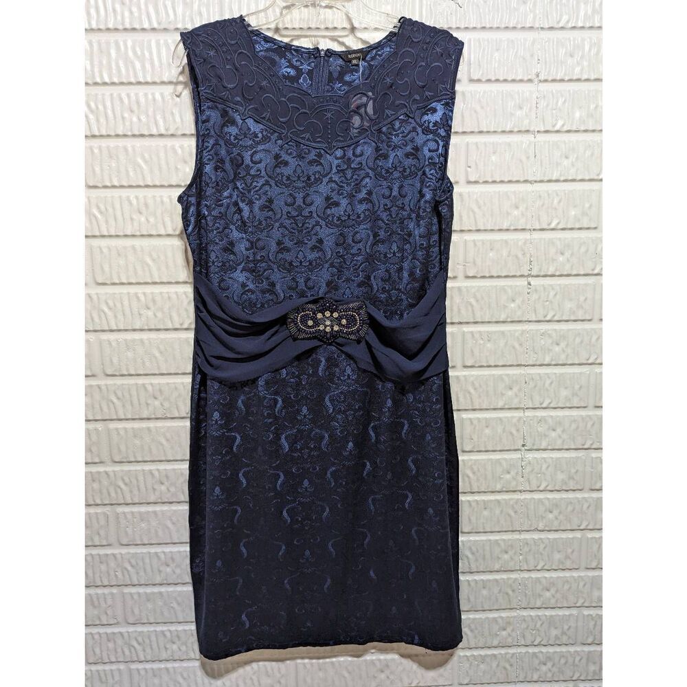 Floryday Women's Blue Sleeveless Brocade Rhinestone Clasp Waist Dress Size XL NW